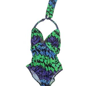 Gottex one-piece swimsuit with a navy, green, and purple butterfly womens size 6